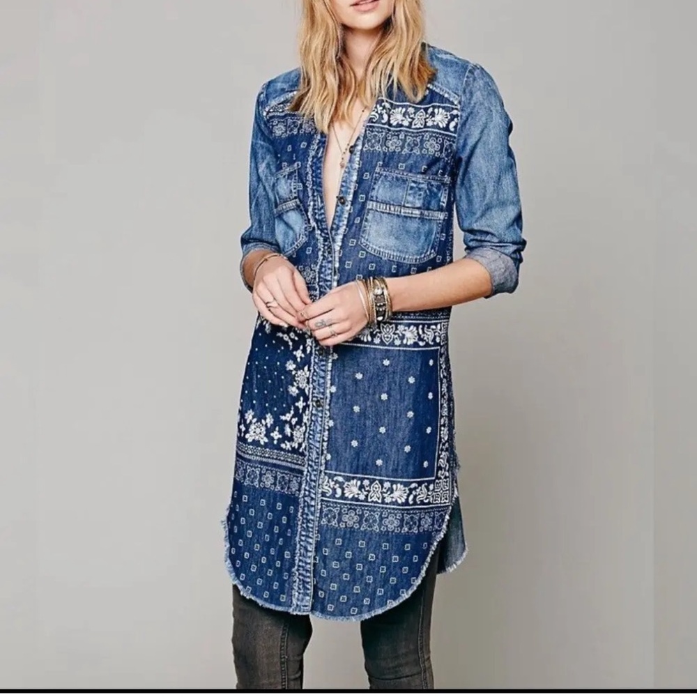 Free People patchwork denim shirt